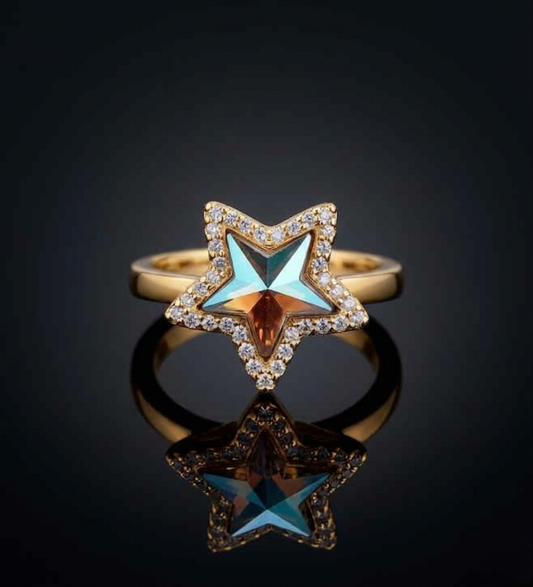 Sterling Silver Star Shape Rose Gold Multi-Colour CZ Ring
