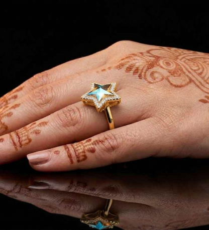 Sterling Silver Star Shape Rose Gold Multi-Colour CZ Ring