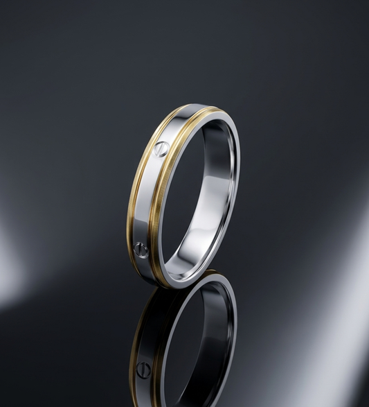 925 Sterling Silver & Gold Two-Tone Band Ring