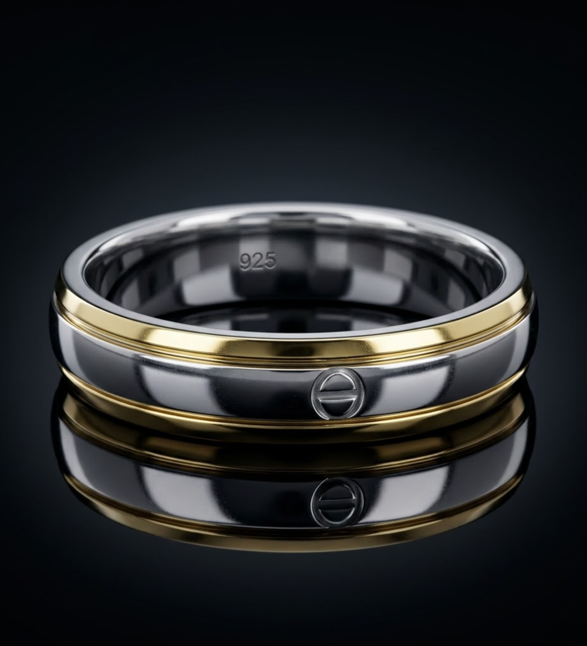 925 Sterling Silver & Gold Two-Tone Band Ring