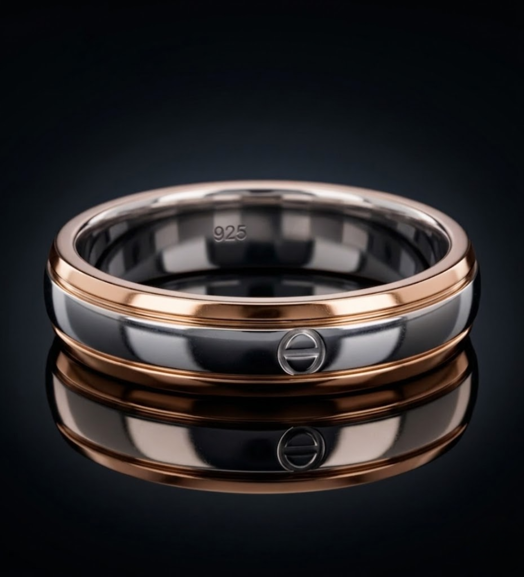 925 Sterling Silver & Rose Gold Two-Tone Band Ring