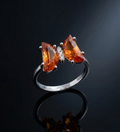 925 Sterling Silver Butterfly Orange Colour Stone Ring