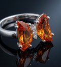 925 Sterling Silver Butterfly Orange Colour Stone Ring