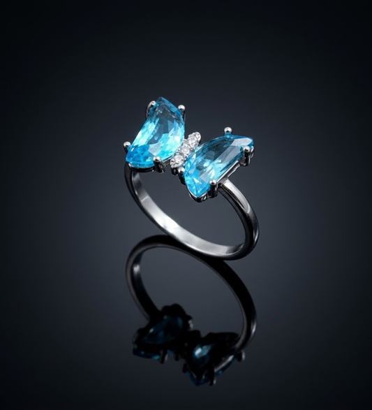 925 Sterling Silver Butterfly Blue Colour Stone Ring