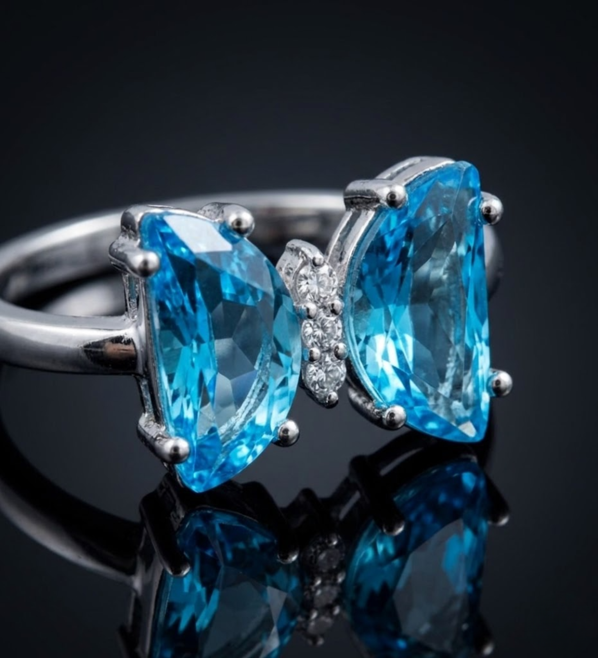 925 Sterling Silver Butterfly Blue Colour Stone Ring