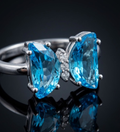 925 Sterling Silver Butterfly Blue Colour Stone Ring
