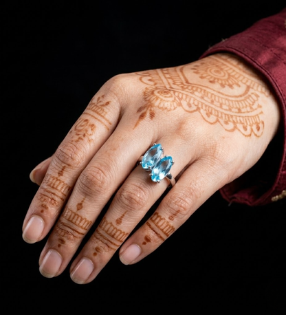 925 Sterling Silver Butterfly Blue Colour Stone Ring
