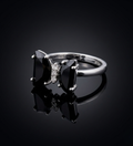925 Sterling Silver Butterfly Black Colour Stone Ring