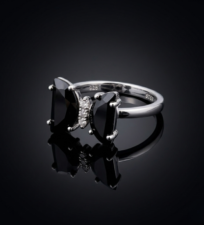 925 Sterling Silver Butterfly Black Colour Stone Ring