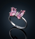 925 Sterling Silver Butterfly Pink Colour Stone Ring