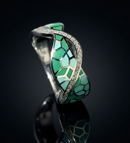 925 Sterling Silver Green Enamel CZ Premium Ring