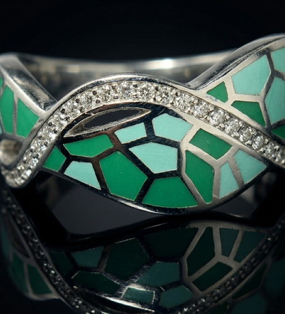925 Sterling Silver Green Enamel CZ Premium Ring