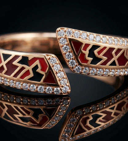 925 Sterling Silver with Rose gold Red & Black Enamel CZ Premium Ring