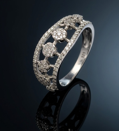 925 Sterling Silver Floral Openwork Band Ring