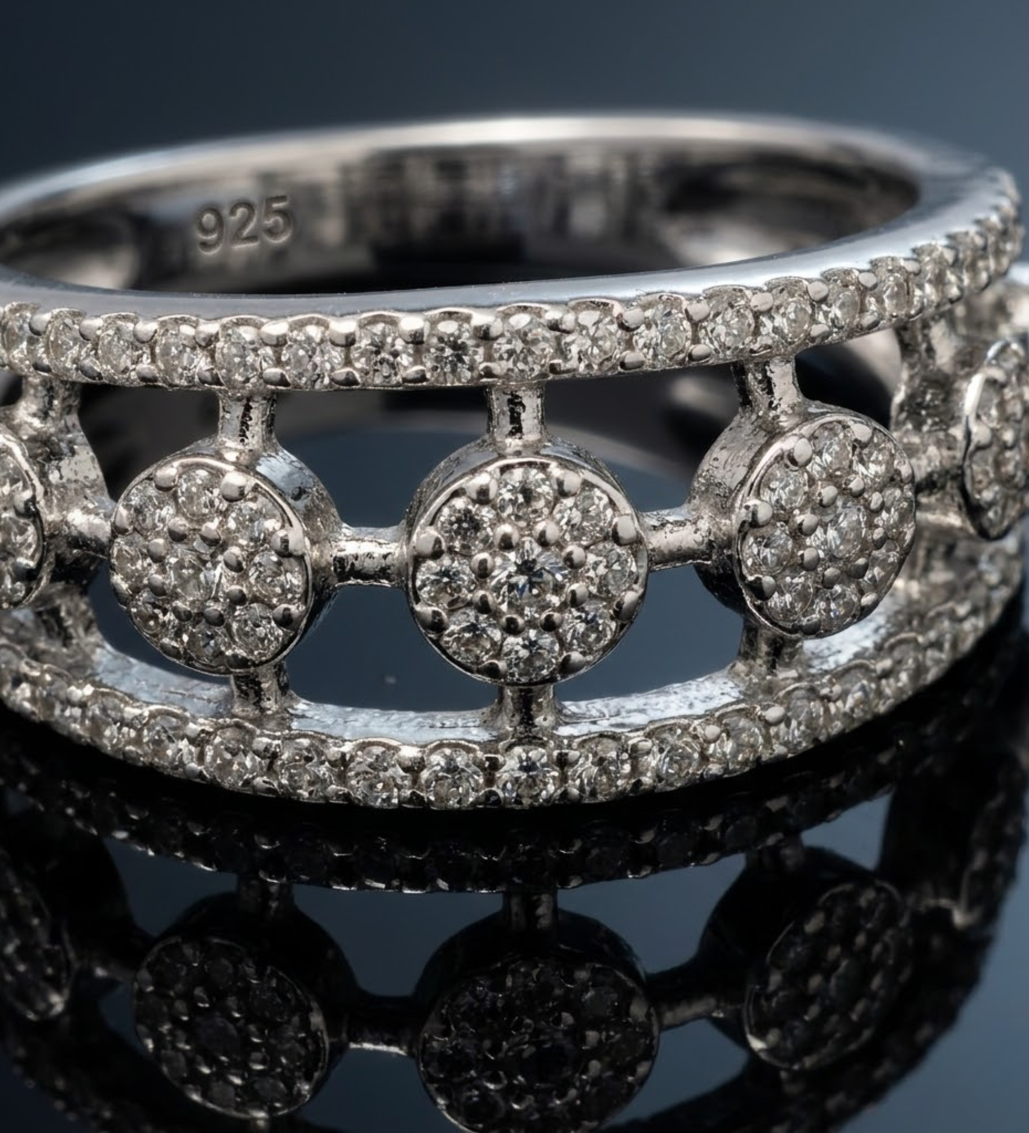 925 Sterling Silver Floral Openwork Band Ring