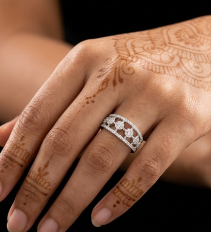 925 Sterling Silver Floral Openwork Band Ring