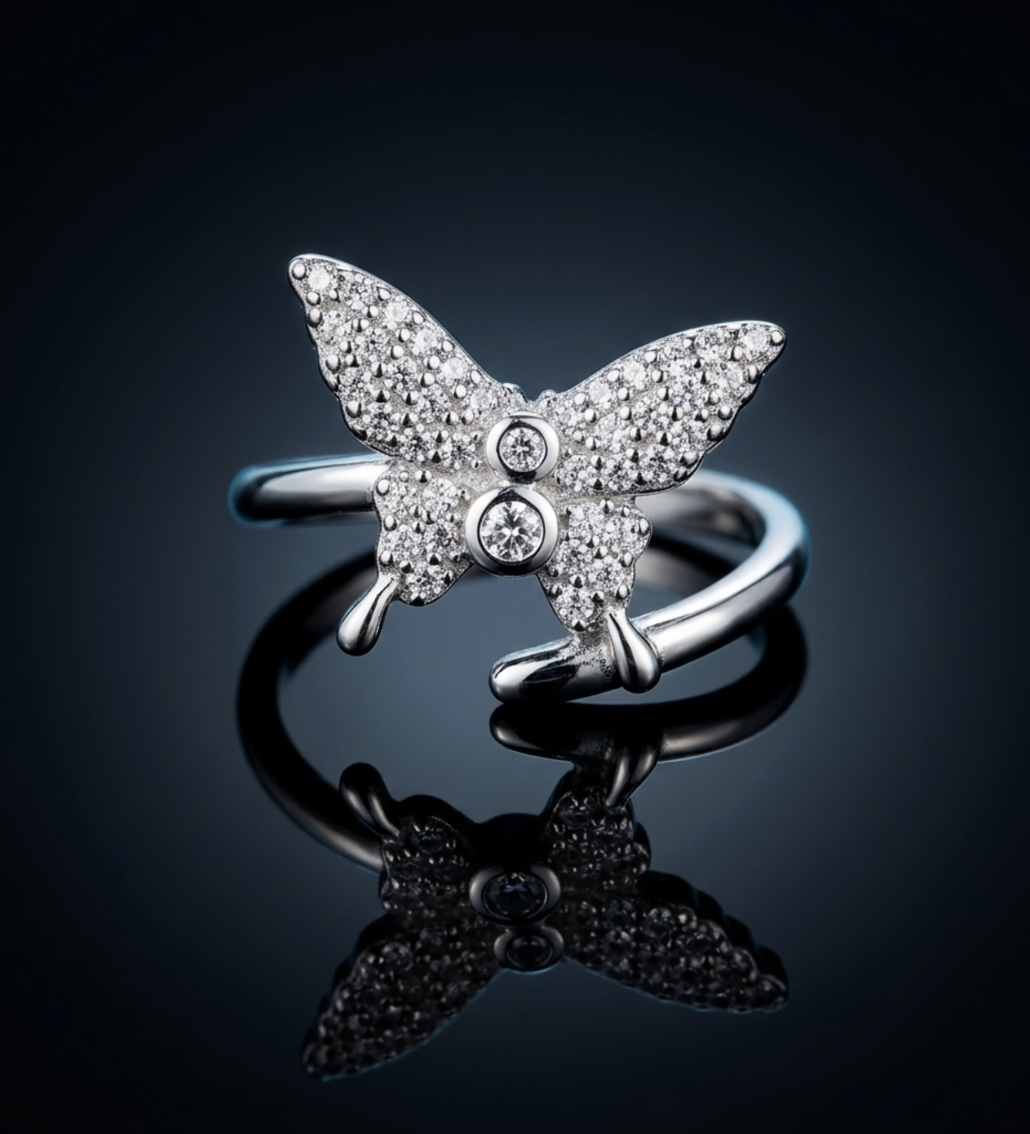 Sterling Silver Butterfly Design CZ Ring