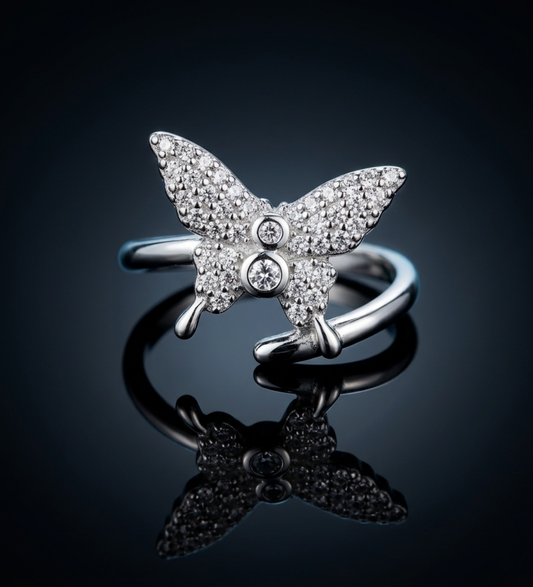 Sterling Silver Butterfly Design CZ Ring
