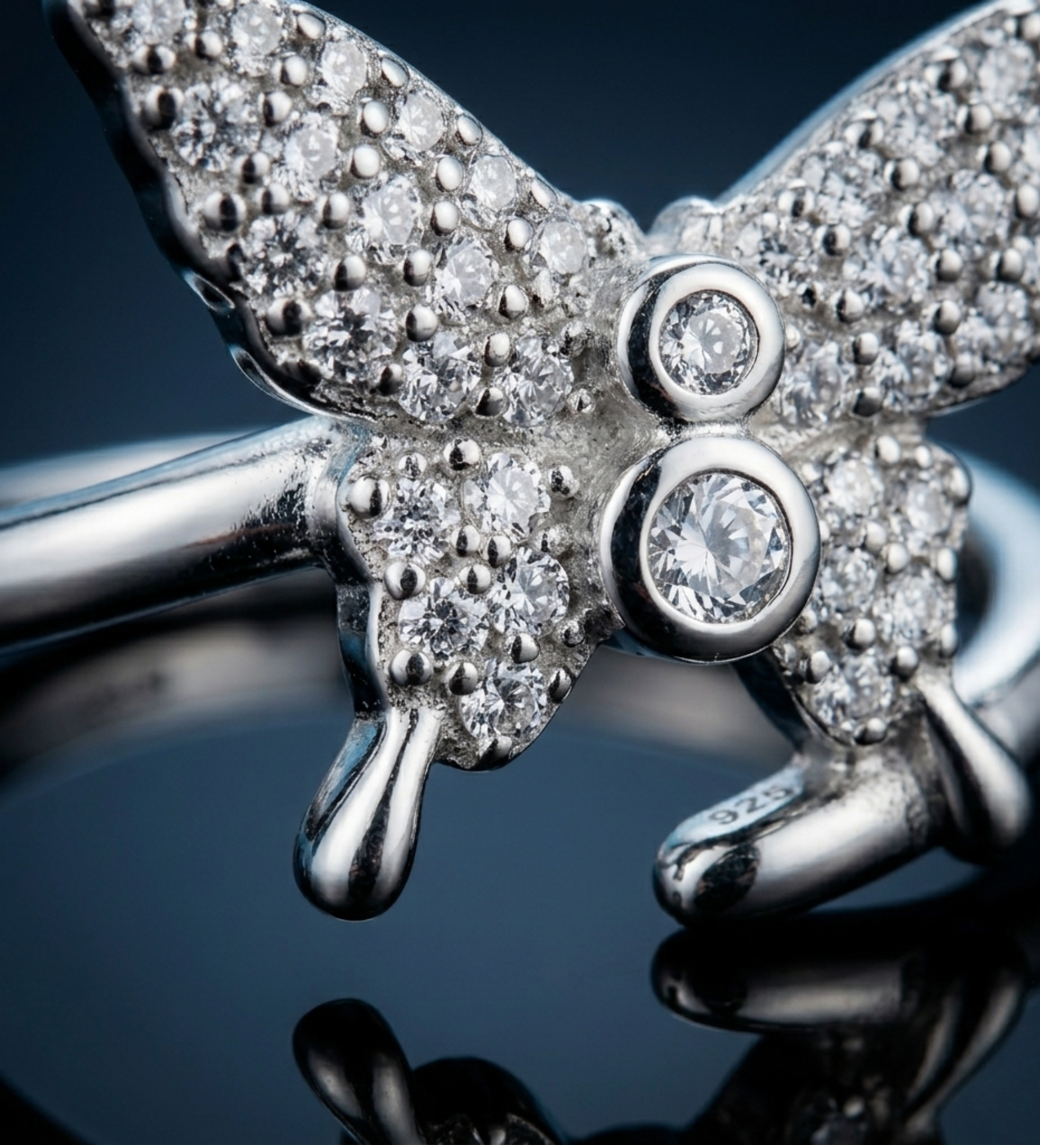 Sterling Silver Butterfly Design CZ Ring