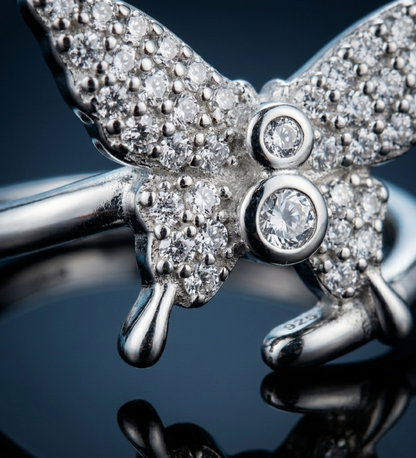 Sterling Silver Butterfly Design CZ Ring