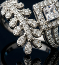 925 Sterling Silver Leaf Design with Square Center Stone CZ Ring