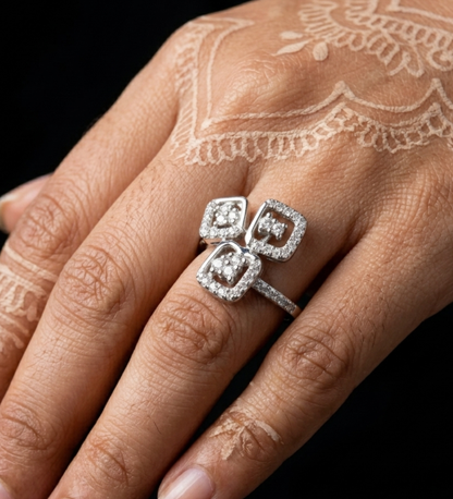 925 Sterling Silver Triple Square Cluster CZ Ring