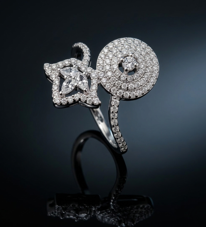 925 Sterling Silver Dual Floral & Round Cluster CZ Ring