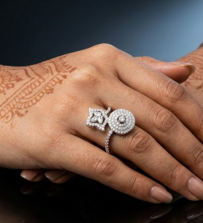 925 Sterling Silver Dual Floral & Round Cluster CZ Ring