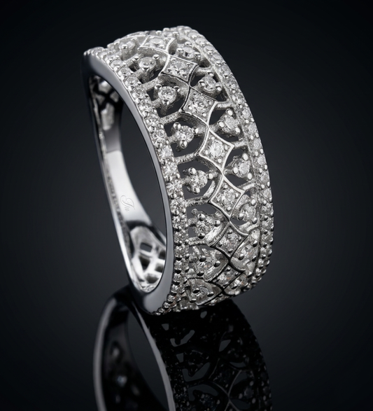 925 Silver Elegant Cutwork CZ Ring – Vintage-Inspired Band