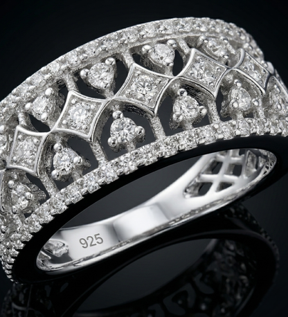 925 Silver Elegant Cutwork CZ Ring – Vintage-Inspired Band