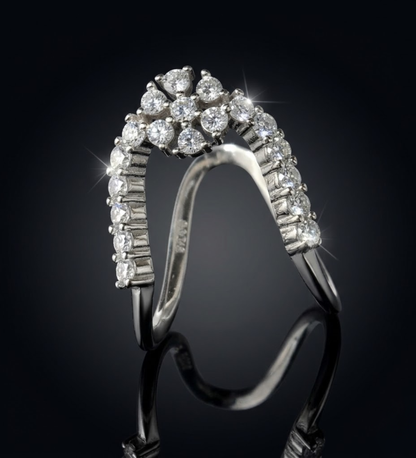 925 Sterling Silver V Shape Open AD Design Ring