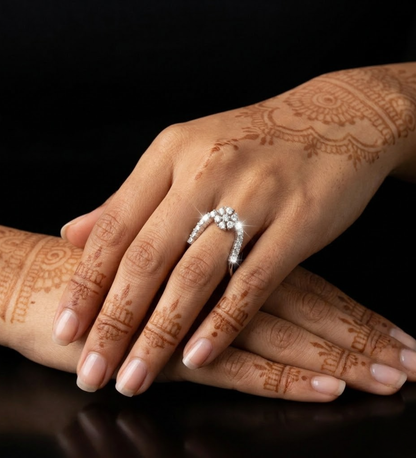 925 Sterling Silver V Shape Open AD Design Ring