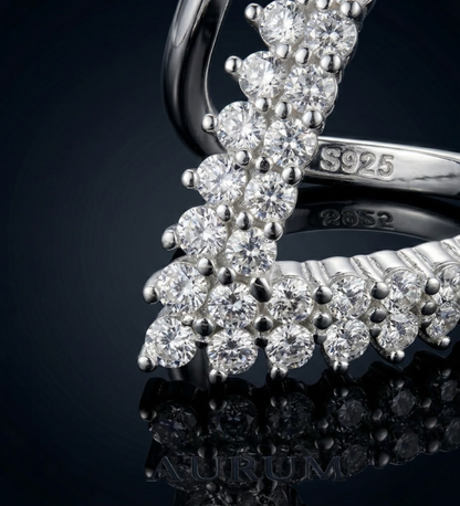 925 Sterling Silver V Shape CZ Chevron Ring