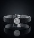 Round Pave Charm Mesh Bracelet 925 Sterling Silver