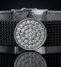 Round Pave Charm Mesh Bracelet 925 Sterling Silver