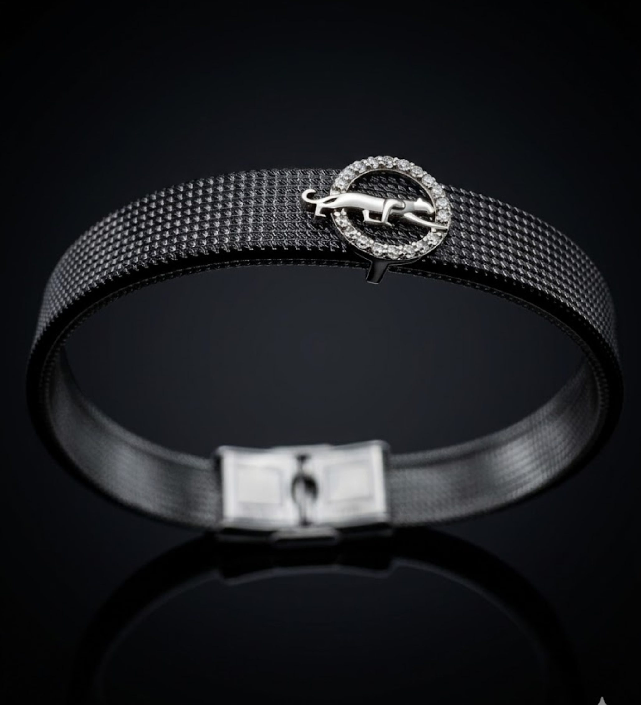Leopard Circle Mesh Bracelet in 925 Sterling Silver