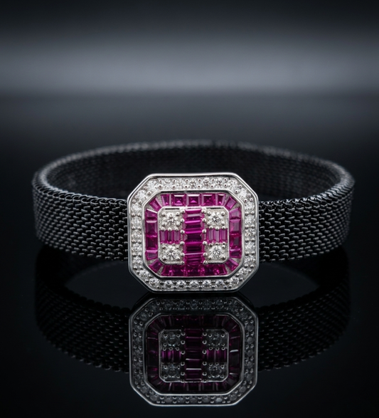 Ruby Red Mesh 925 Sterling Silver Bracelet