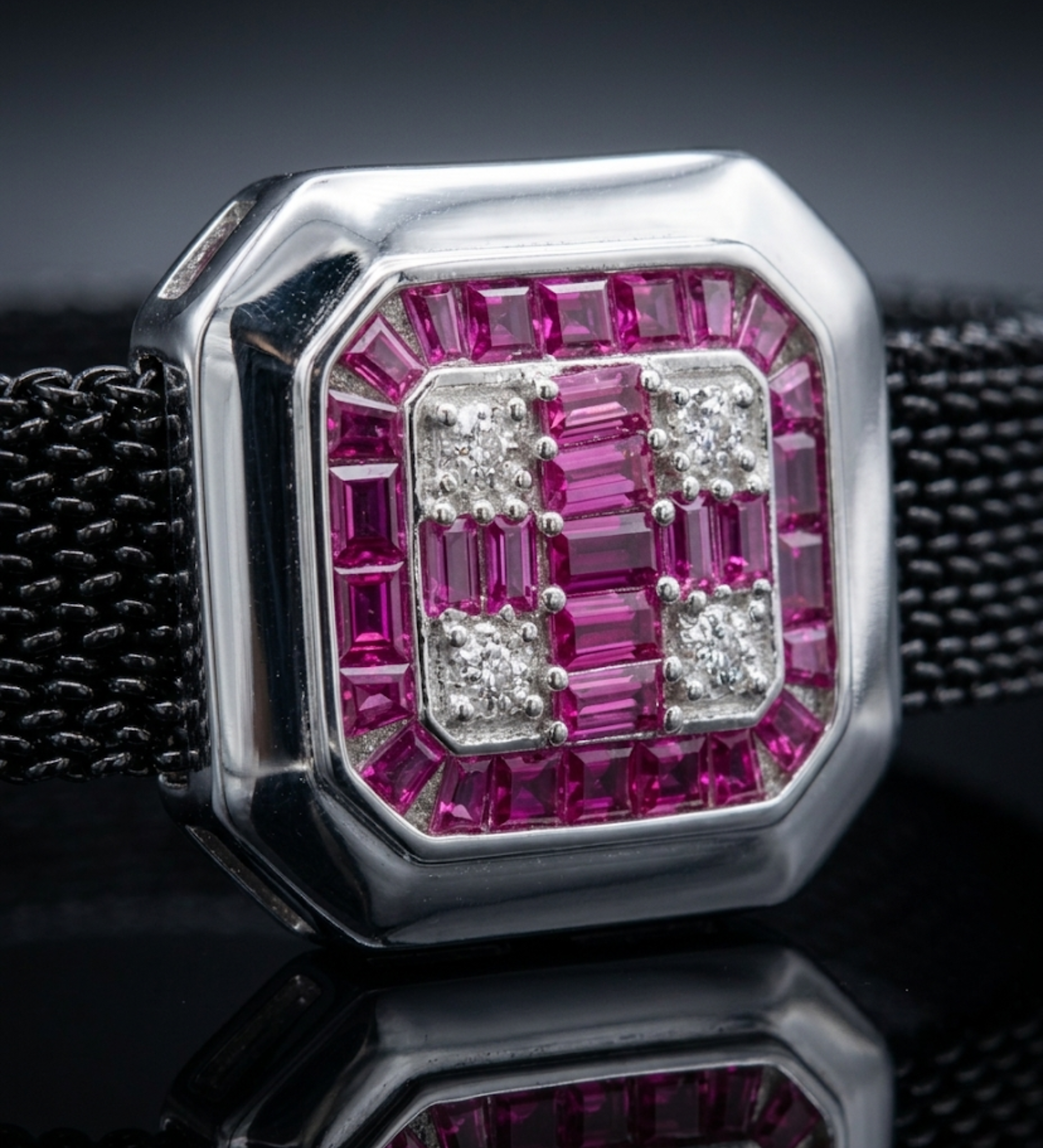Ruby Red Mesh 925 Sterling Silver Bracelet