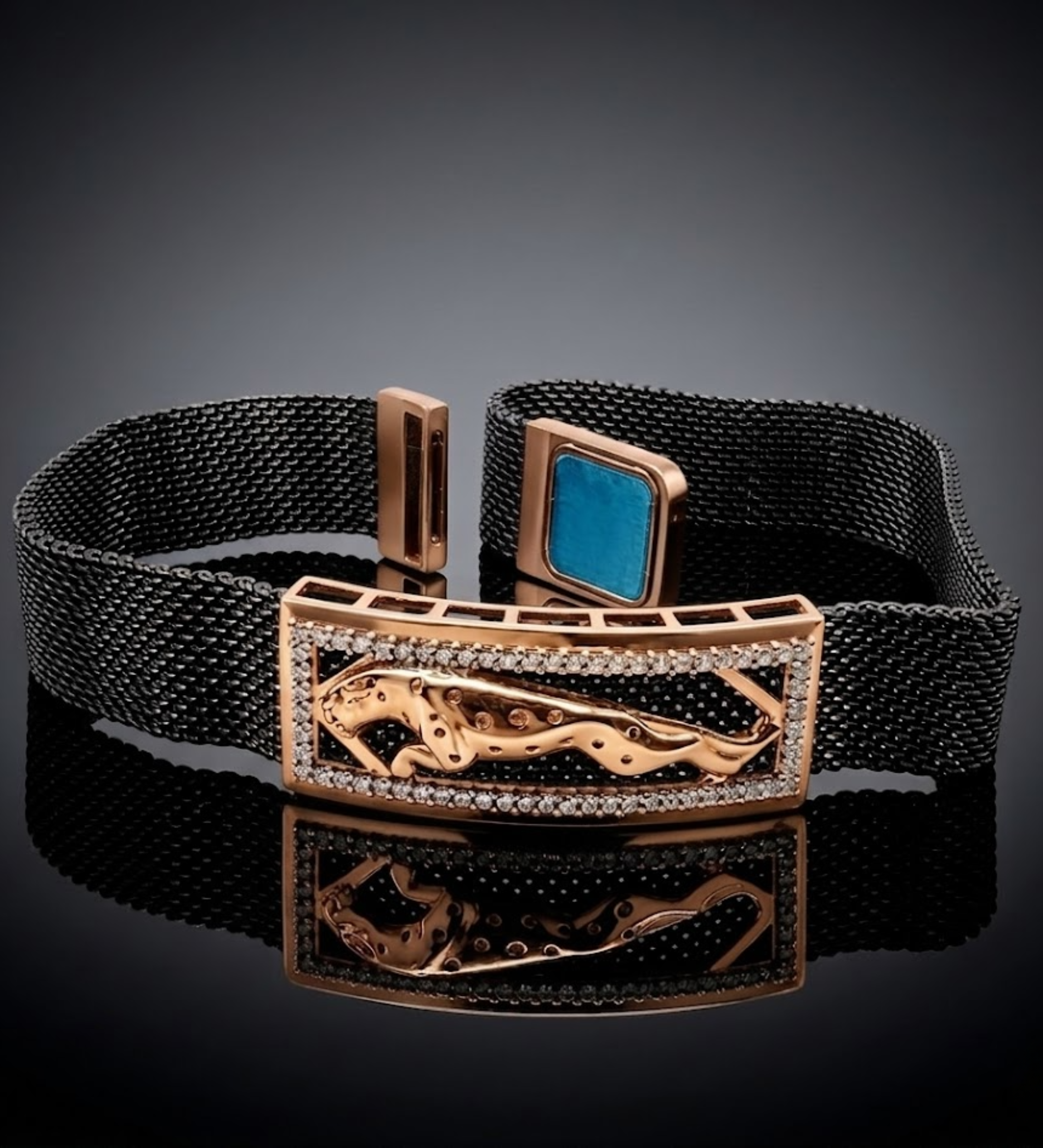 Jaguar Rose Gold AD Mesh 925 Sterling Silver Magnetic lock  Bracelet Magnetic lock