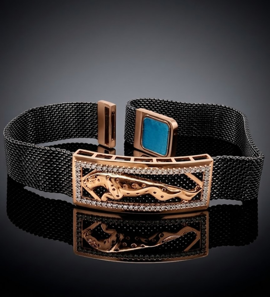 Jaguar Rose Gold AD Mesh 925 Sterling Silver Magnetic lock  Bracelet Magnetic lock