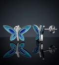 Sterling Silver Teal & Blue Enamel Butterfly Stud Earrings with Zircon