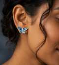 Sterling Silver Teal & Blue Enamel Butterfly Stud Earrings with Zircon