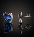 Sterling Silver Tone Deep Blue Butterfly Earrings