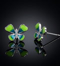 Sterling Silver Vibrant Green and Blue Enamel Butterfly Earrings