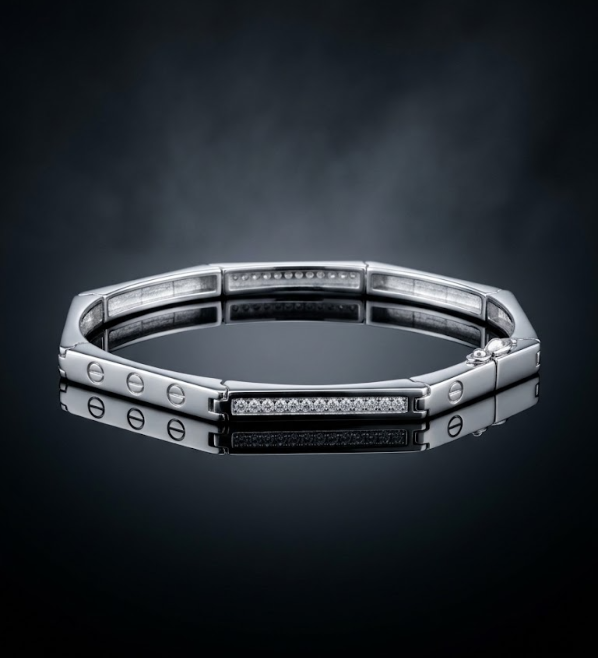 925 Sterling Silver Hexagonal Pave Link Bracelet