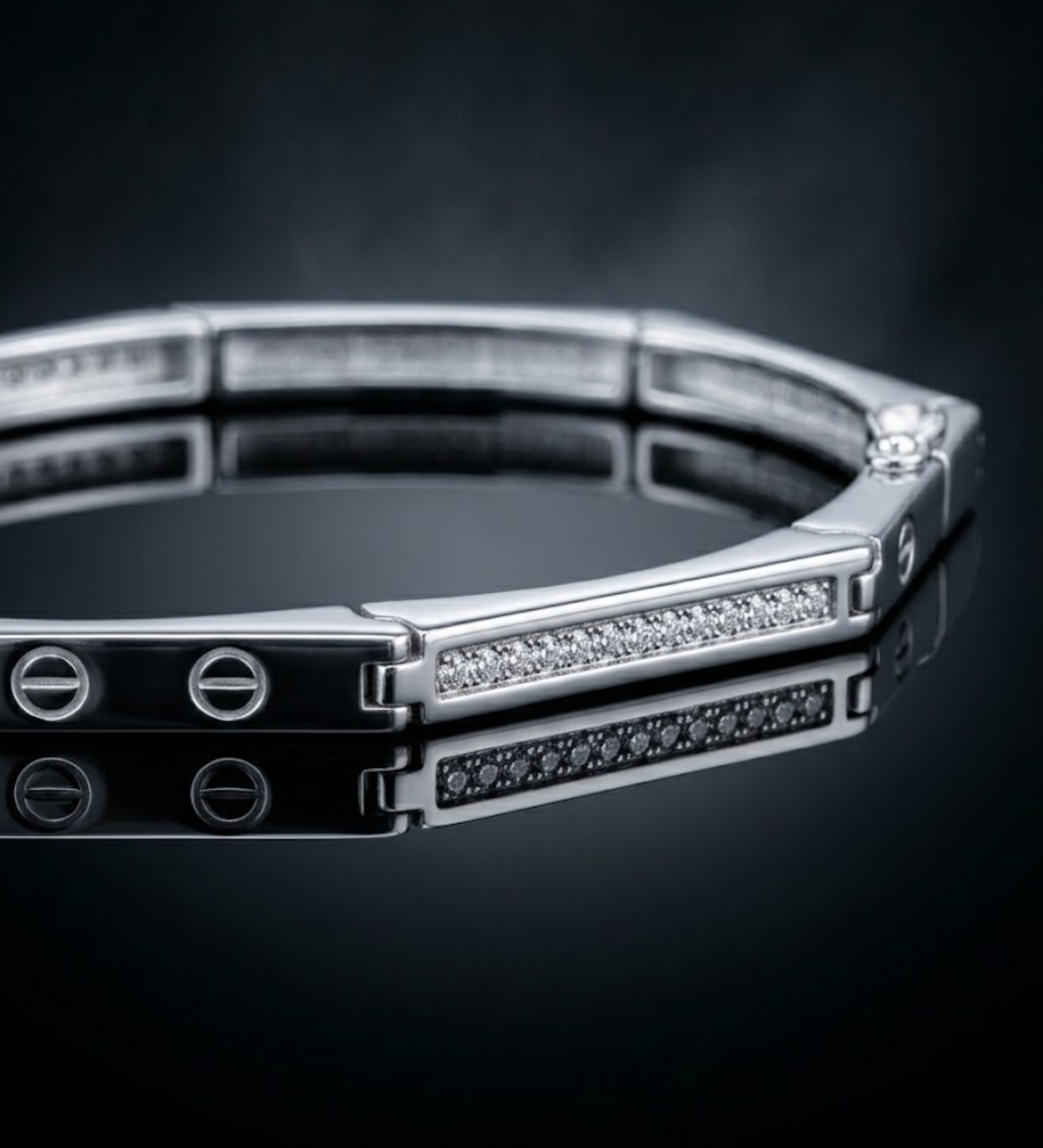 925 Sterling Silver Hexagonal Pave Link Bracelet