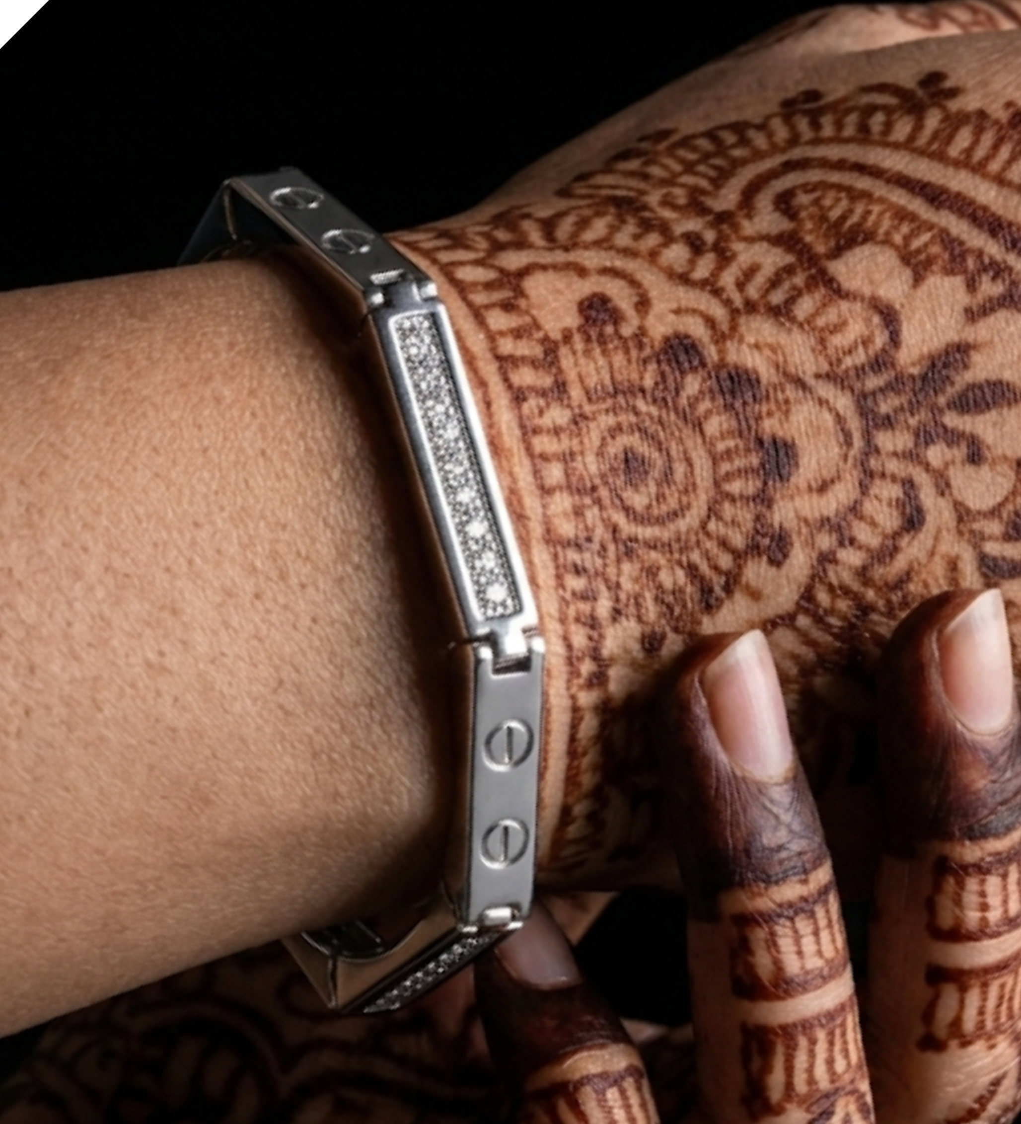 925 Sterling Silver Hexagonal Pave Link Bracelet