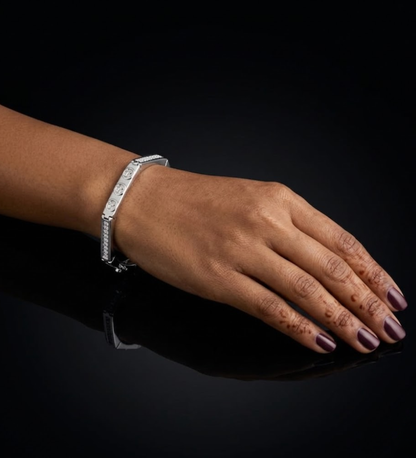 925 Sterling Silver Hexagonal Pave Link Bracelet-S