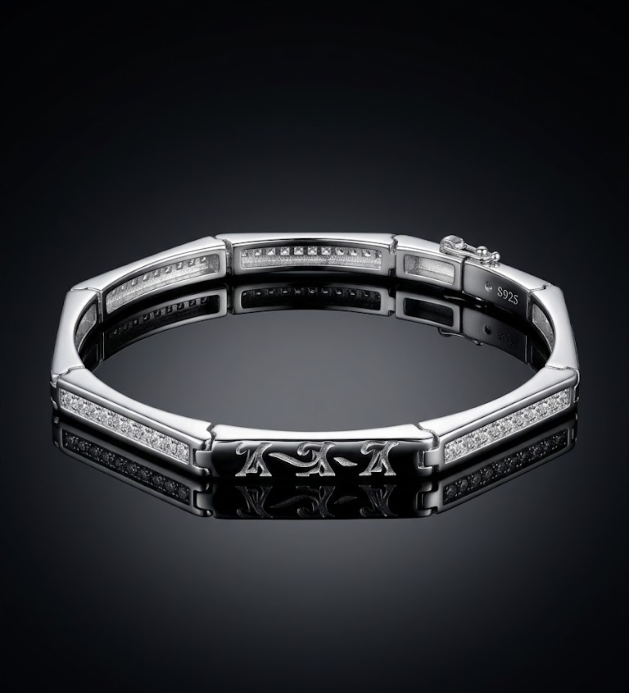 925 Sterling Silver Geometric Monogram Linked Bangle