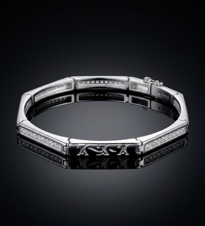 925 Sterling Silver Geometric Monogram Linked Bangle